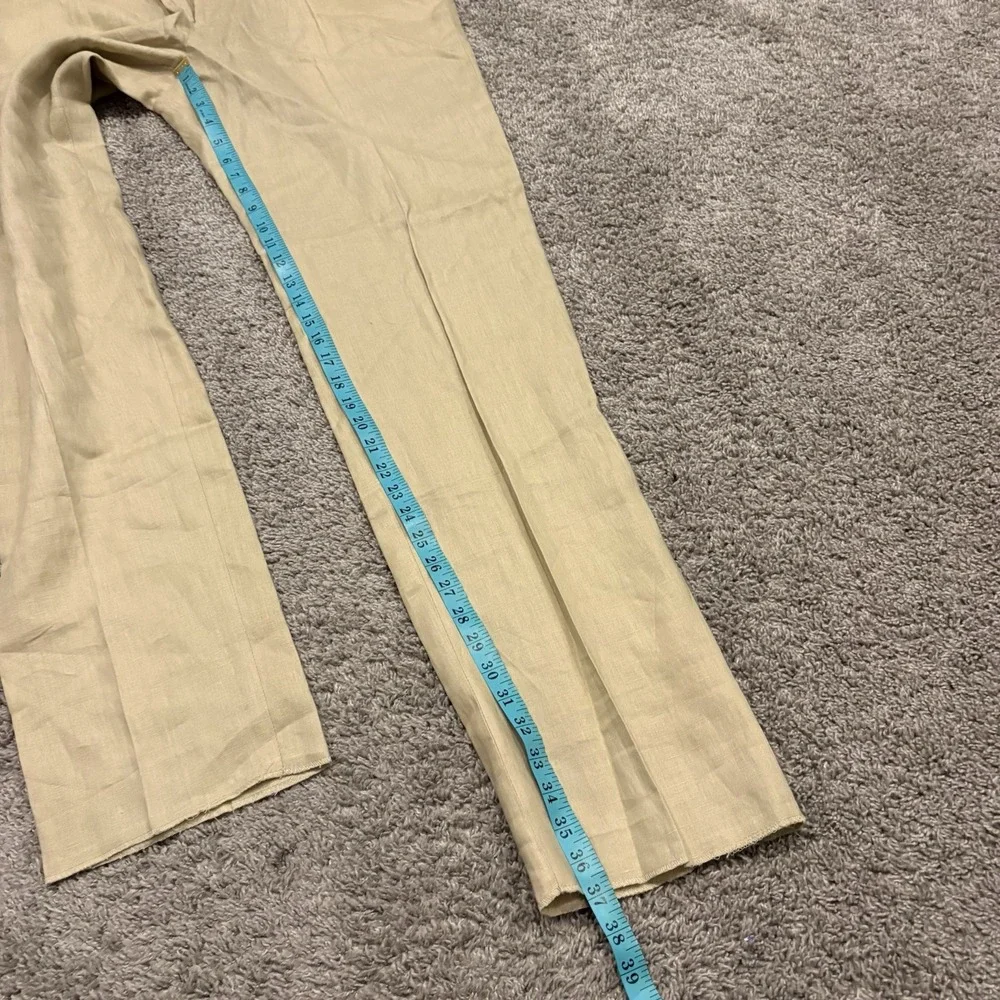 Pronto Uomo Platinum Pants Beige Flat Front 100% Linen 38 NEW UNCUT / UNHEMMED!